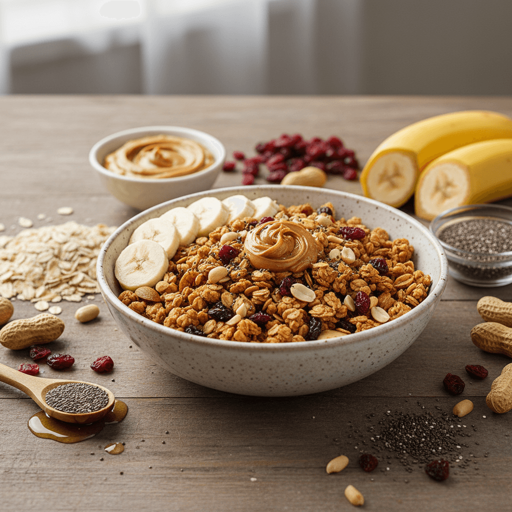 Glutensiz Fıstık Ezmeli Granola Kasesi: 5 Dakikada Hazır Atıştırmalık