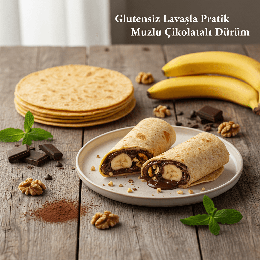 Glutensiz Lavaşla Pratik Muzlu Çikolatalı Dürüm Tarifi