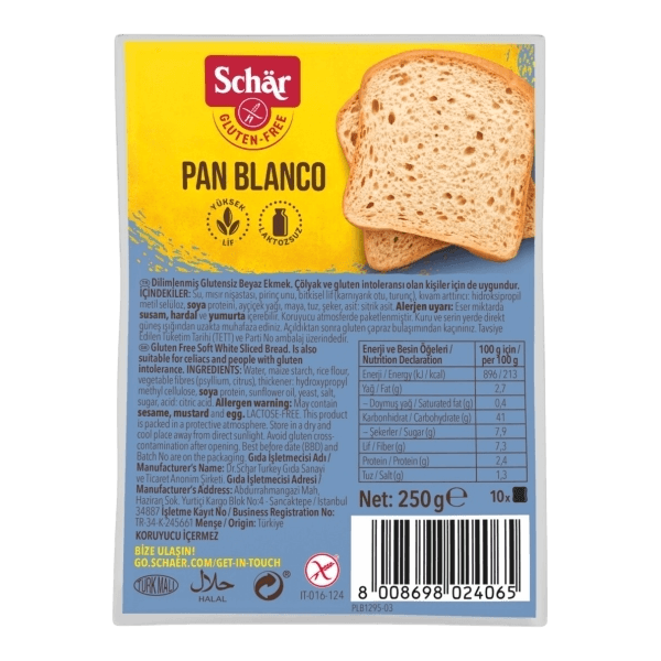 Schar Pan Blanco Dilimli Ekmek 250 gr