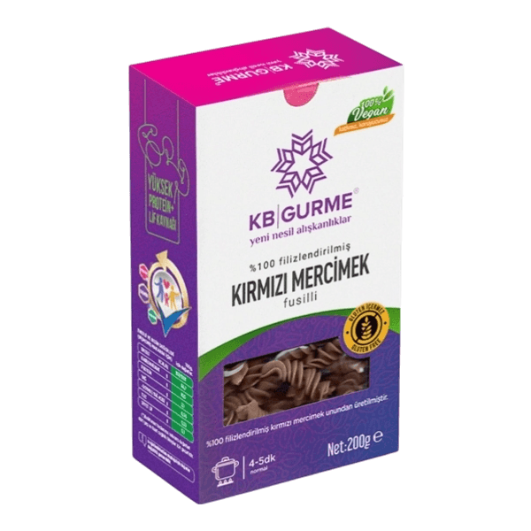 KB Gurme Glutensiz Vegan Filizlendirilmiş Kırmızı Mercimek Fusilli Makarna 200 gr