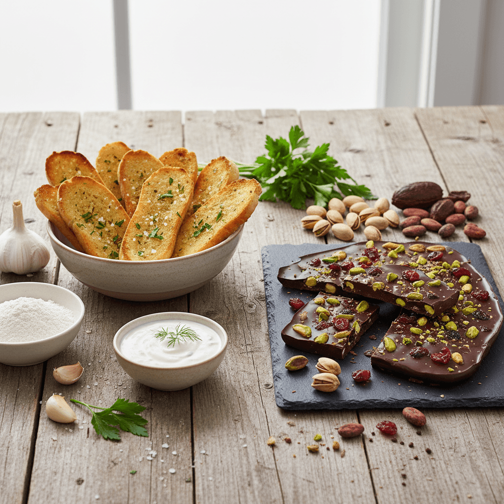 Glutensiz Mutfakta Pratik İkili: Sarımsaklı Aperatif ve Fıstıklı Çikolata Keyfi