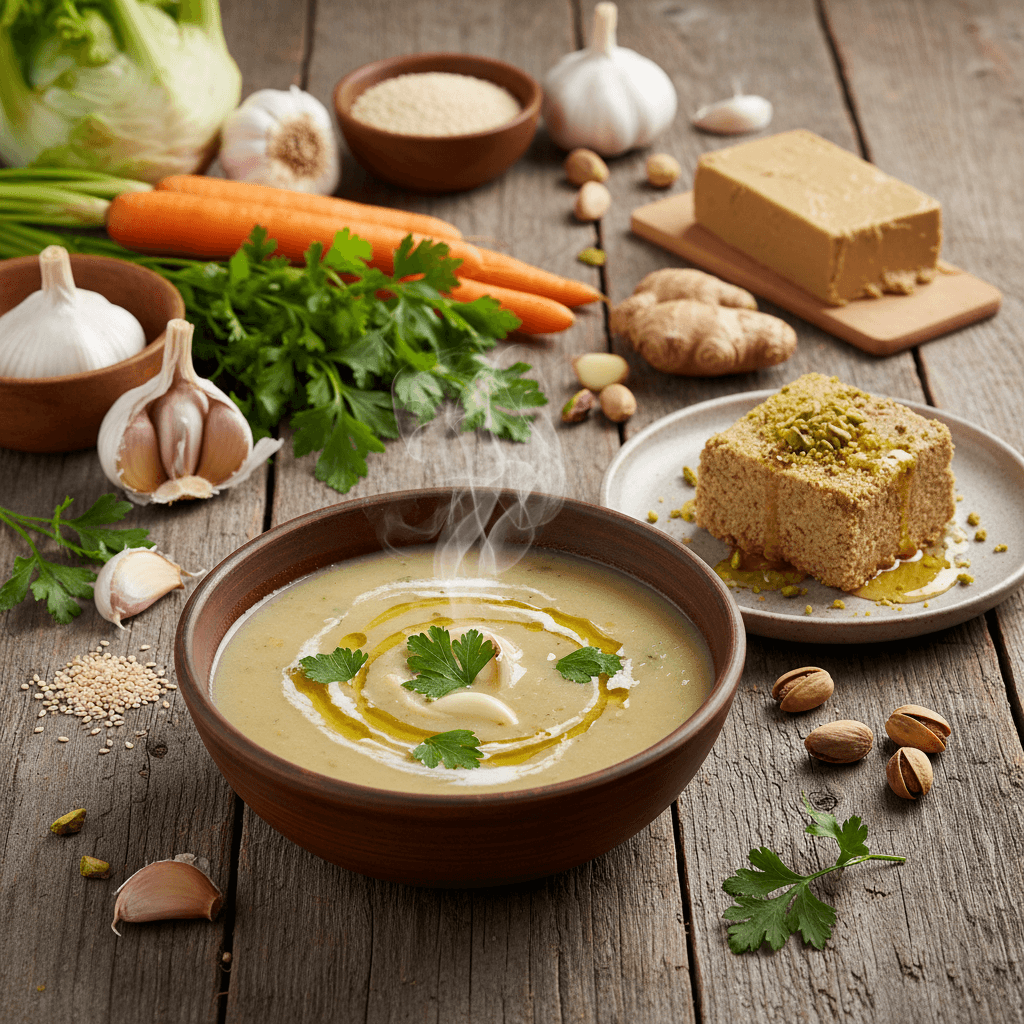 Glutensiz Sofralar İçin İki Pratik Lezzet: Sarımsaklı Çorba ve Tahin Helvalı Tatlı