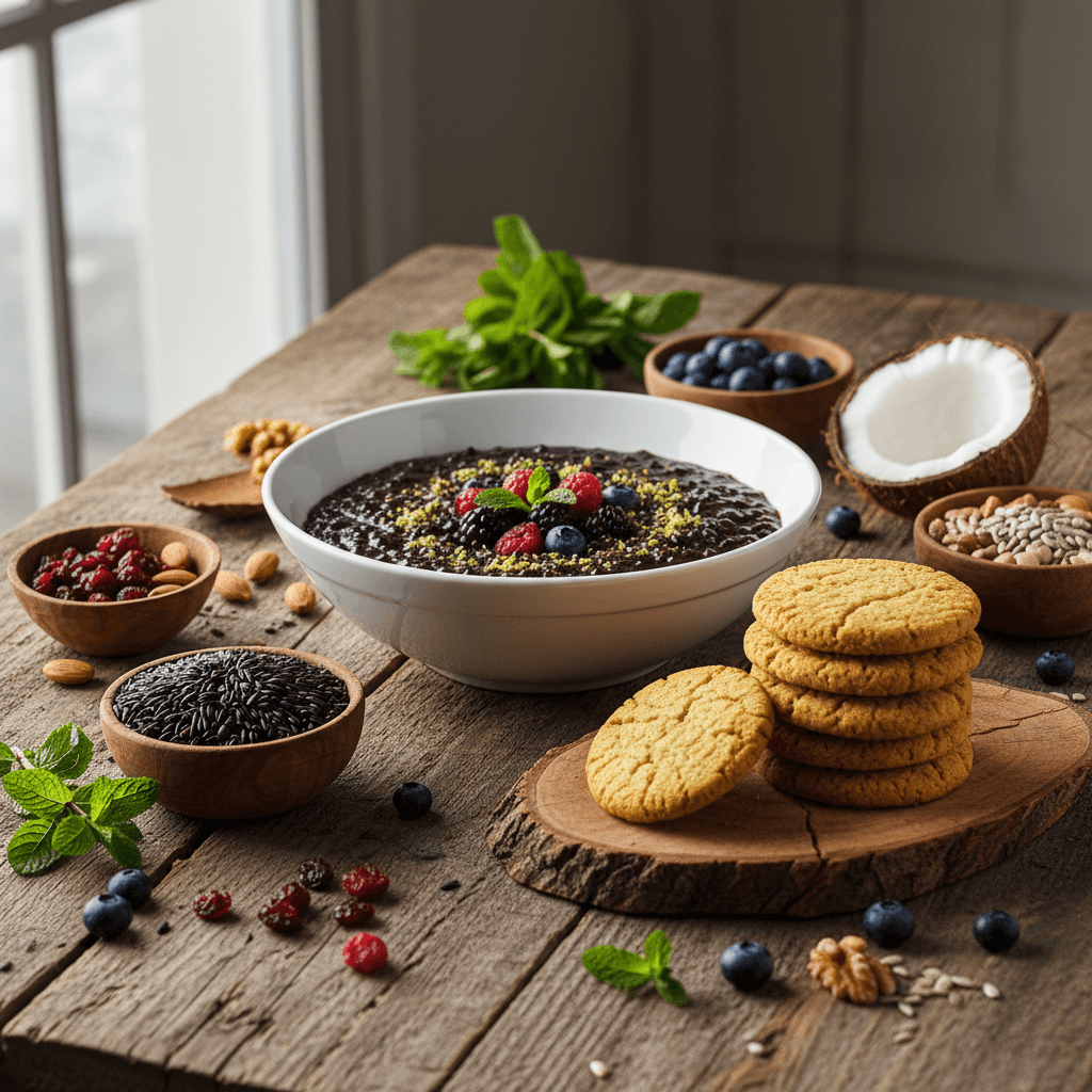 Glutensiz Siyah Pirinç Pudingi ve Kurabiye İkilisi
