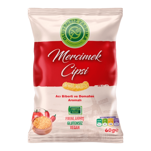 Glutensiz Fabrika Acı Biberli ve Domates Aromalı Mercimek Cipsi 60 gr
