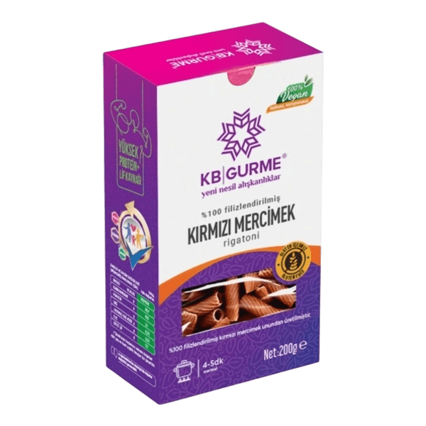 KB Gurme Glutensiz Vegan Filizlendirilmiş Kırmızı Mercimek Rigatoni Makarna 200 gr