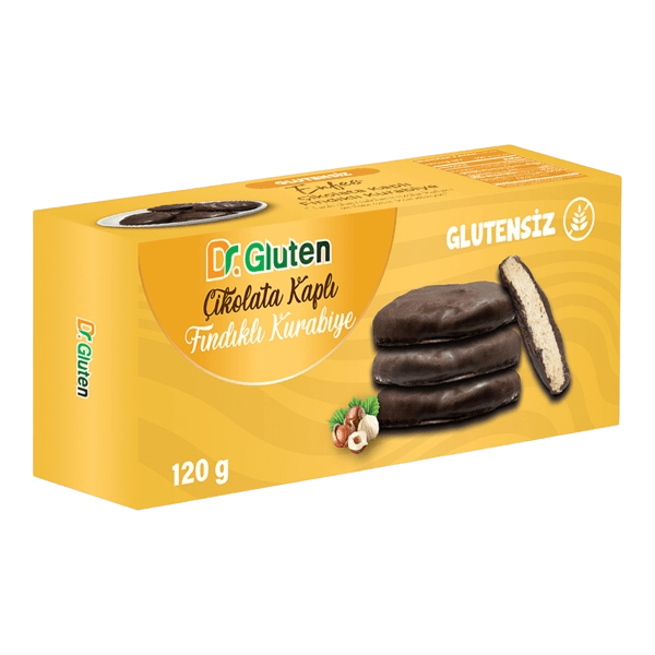 Dr. Gluten Glutensiz Çikolata Kaplı Fındıklı Kurabiye 120 gr