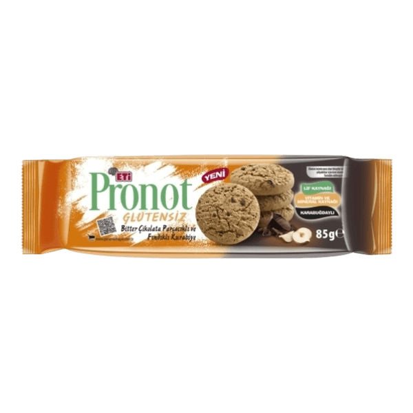 Eti Pronot Glutensiz Bitter Çikolata Parçacıklı ve Fındıklı Kurabiye 85 gr