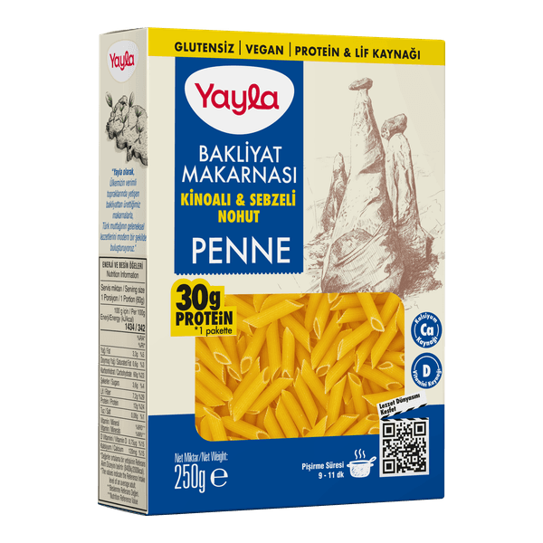 Yayla Glutensiz Kionalı Ve Sebzeli Nohutlu Penne Bakliyat Makarnası 250 gr