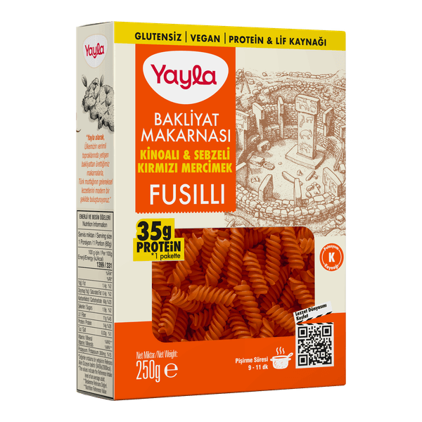 Yayla Glutensiz Kinoalı Ve Sebzeli Kırmızı Mercimek Fusulli Bakliyat Makarnası 250 gr