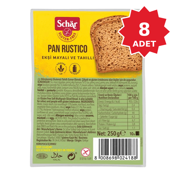 8 Adet Schar Rustico Lifli Ekmek 250 gr