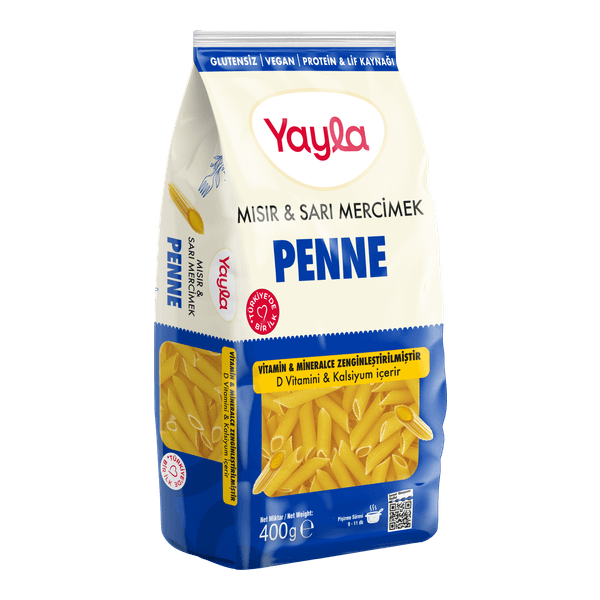 Yayla Glutensiz Mısır Ve Sarı Mercimek Penne Makarna 400 gr